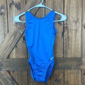 Turquoise GK Elite scoop back, nylon/spandex, tank leotard.  Size AS.